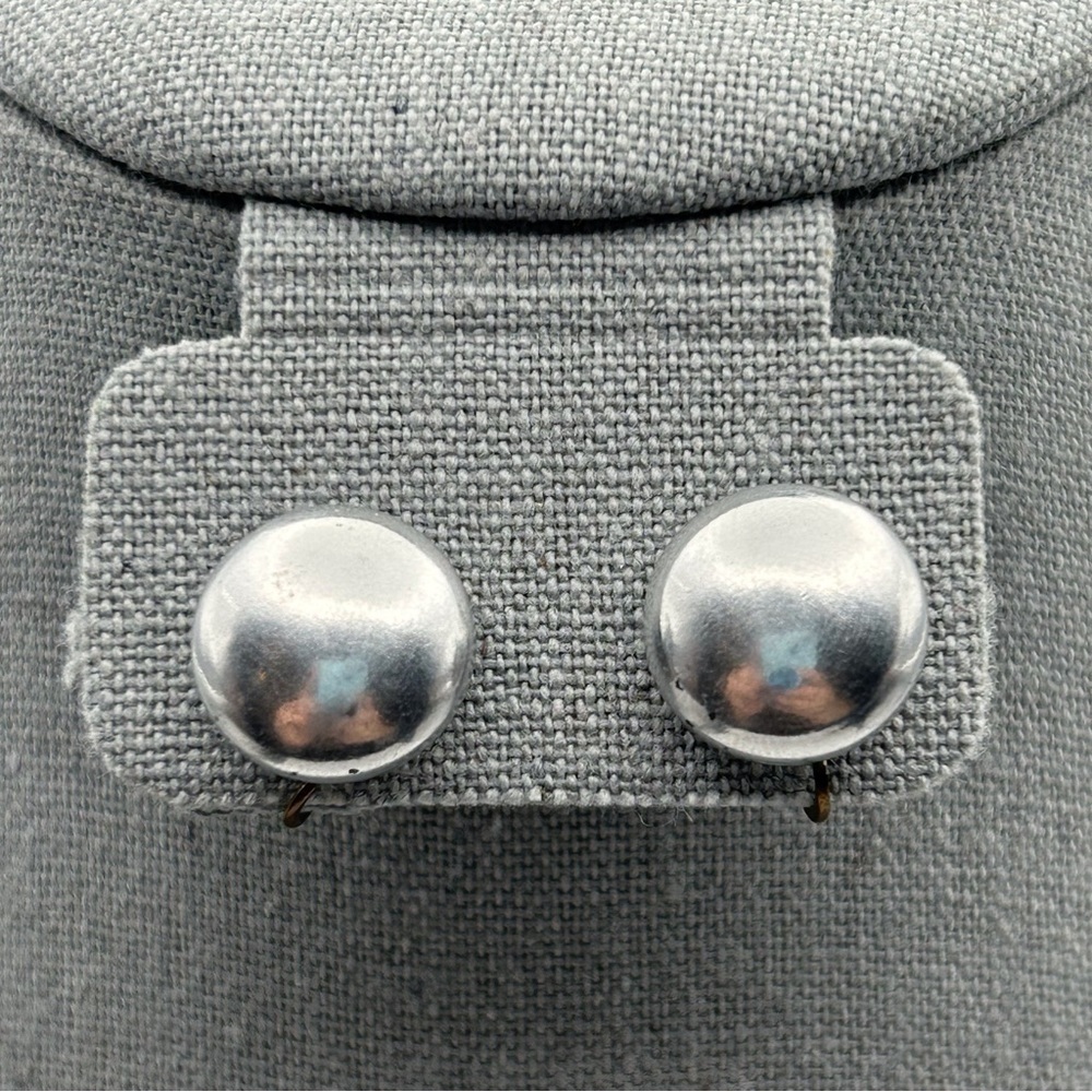Vintage Large Flat Silver Tone Faux Pearl Screw Back Earrings